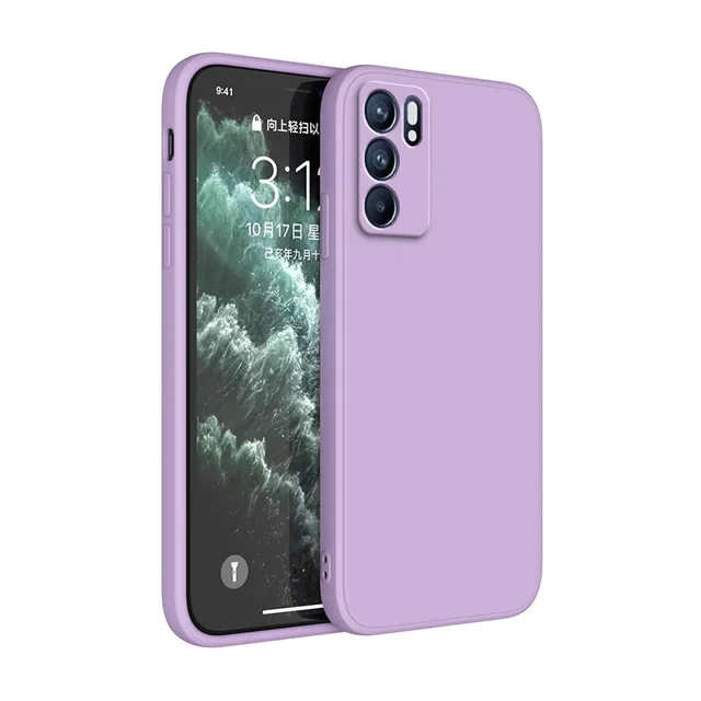 Square Liquid Silicone Case for OPPO Reno 6 Pro Plus Ultra Thin Protect Funda Reno6 6Pro ProPlus 5G Original Phone Cover Classic Purple Reno 6 Pro Qual 870