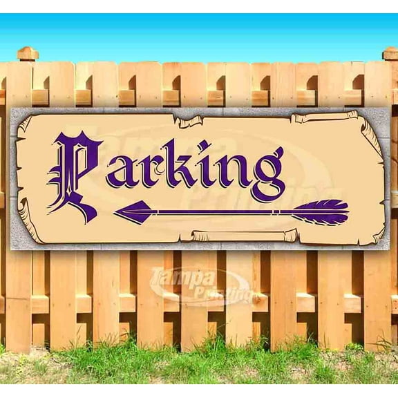 Parking Left Purple Text 13 oz Vinyl Banner With Metal Grommets