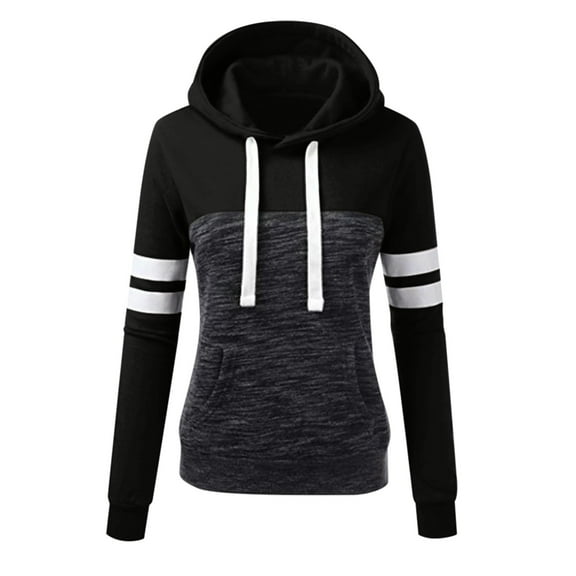 Dianli Clearance Women Winter Casual Sport Contrast Long Sleeve Hoodie Sweatshirt Pullover Black M