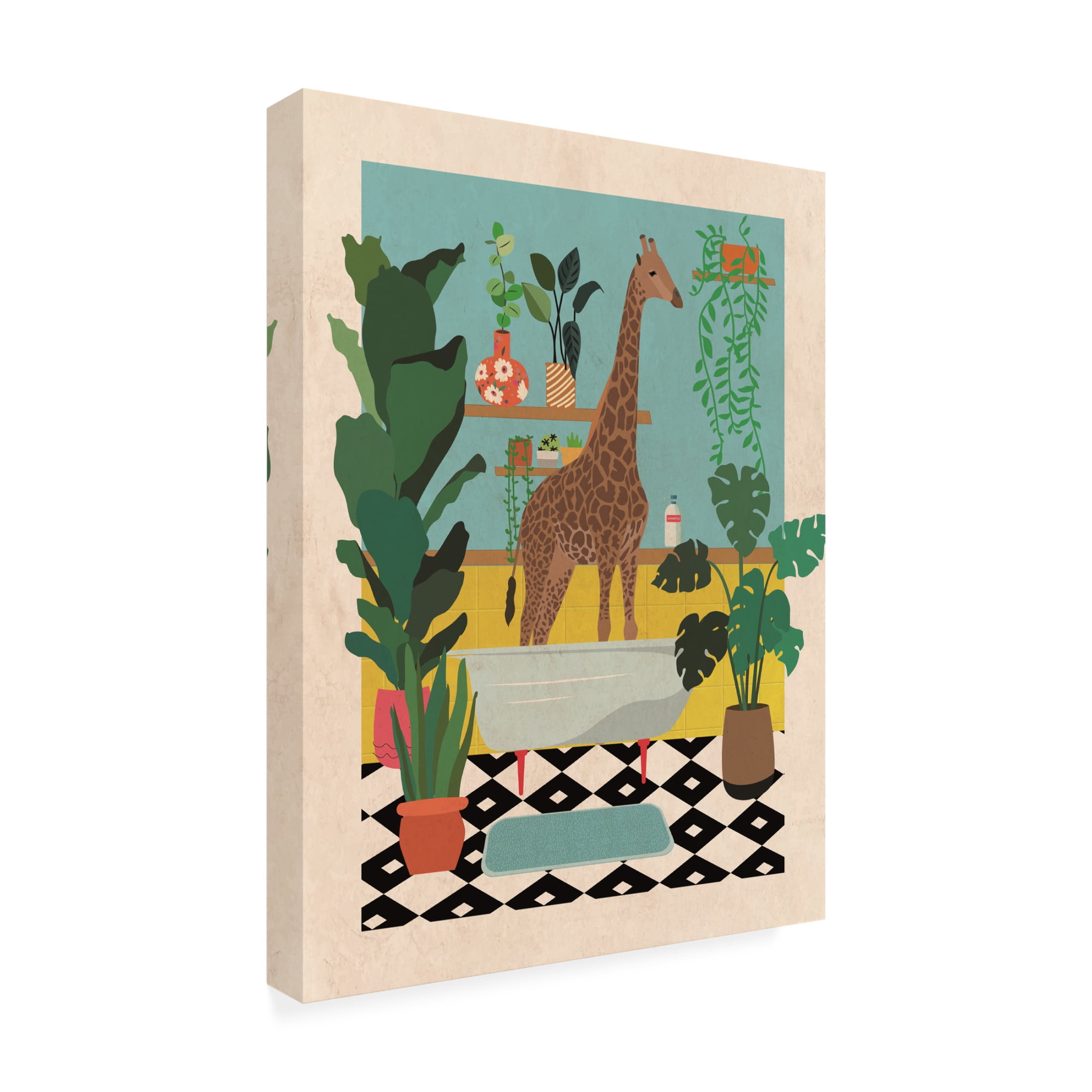 Trademark Fine Art Jon Downer Giraffe Bathtime Canvas Wall Art