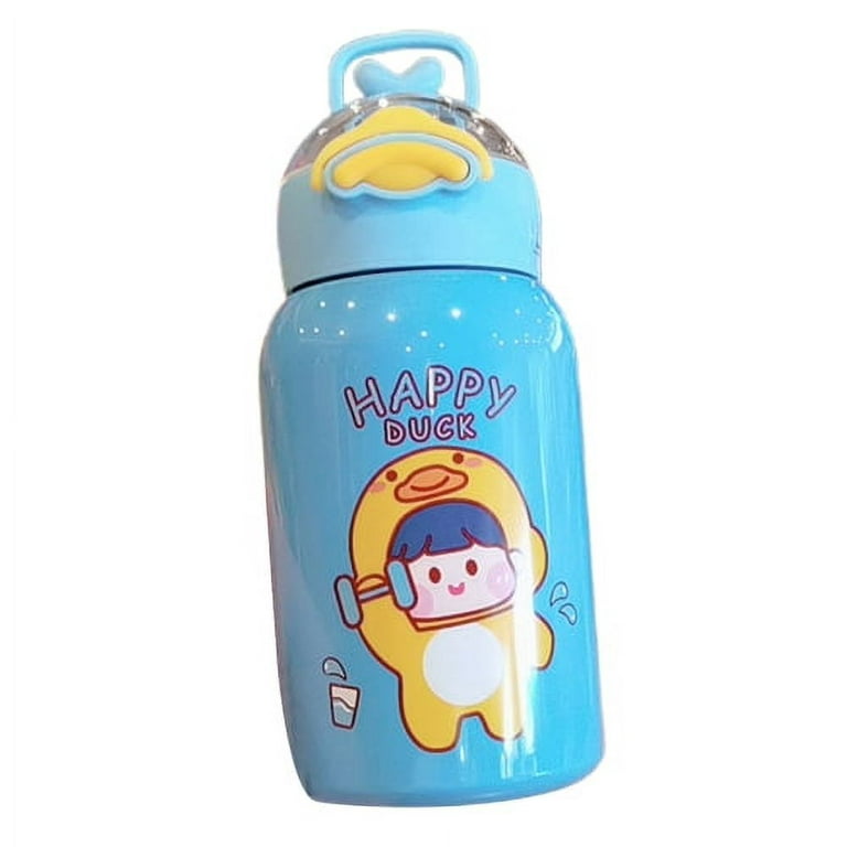 Visland Kids Water Bottle with Straw Lid Vacuum Insulated Stainless Steel Thermos Bottle Hot and Cold for Kids School Outing, Size: 350 mL, Blue