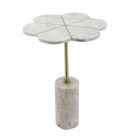 Brass Inlay Flower Table with Cylindrical Marble Base