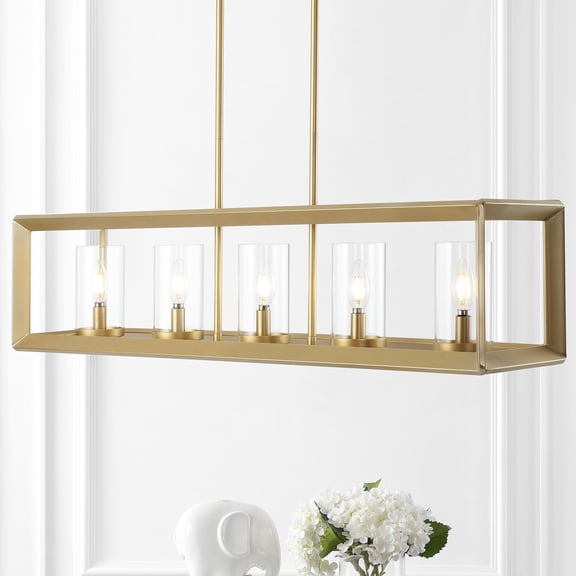 JONATHAN Y Anna 38.5" Linear 5-light Metal/Glass LED Pendant, Brass Gold