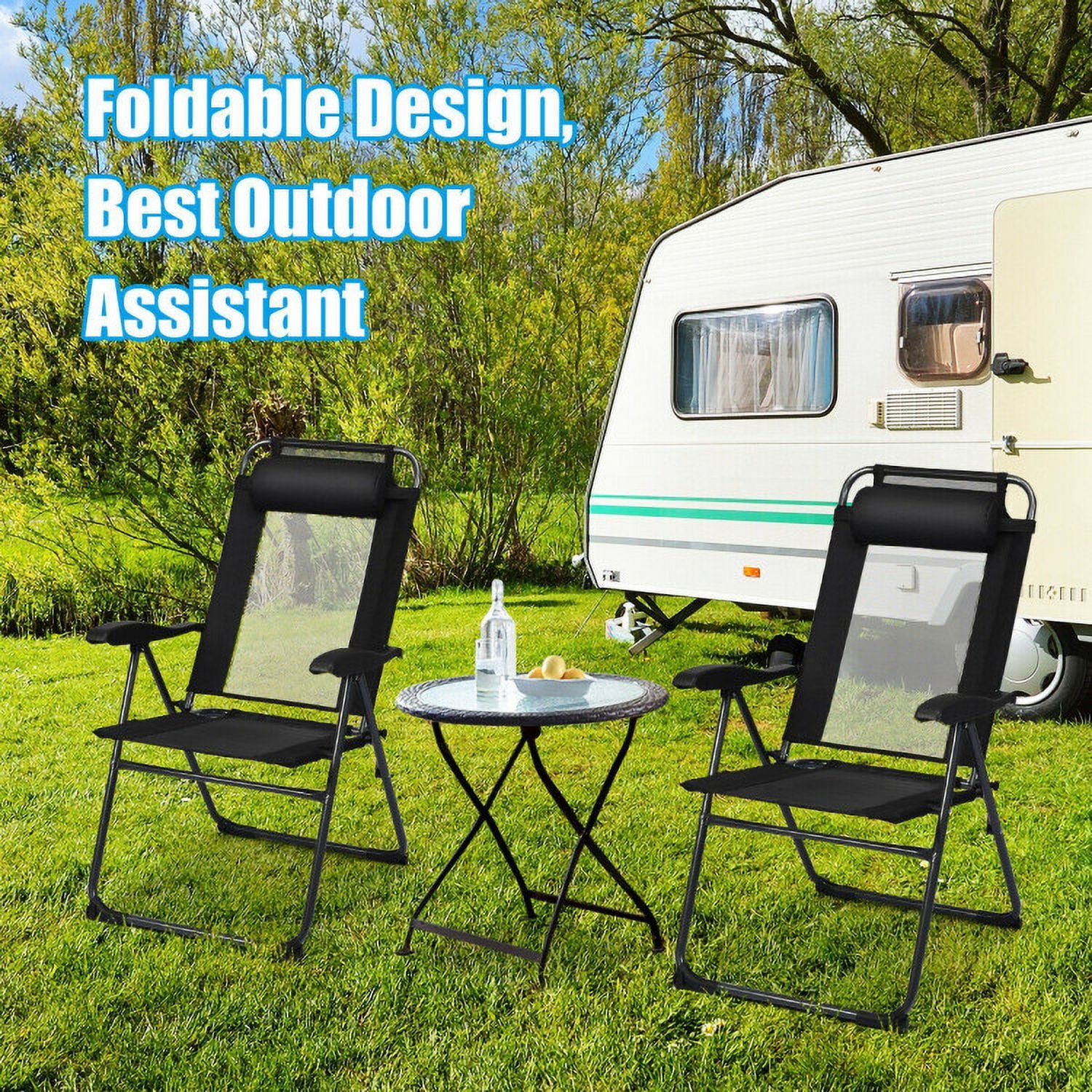 Aimee Lii 4 Pieces Patio Garden Adjustable Reclining Folding Chairs with Headrest, Outdoor Patio Set, Black Aimee Lii 4 Pieces Patio Garden Adjustable Reclining Folding Chairs with Headrest, Outdoor Patio Set, Black
