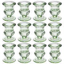 HofferRuffer Taper Glass Candle holder, Set of 12 for Table Centerpiece Wedding Decor, Green (1.9*1.9*2.5in)
