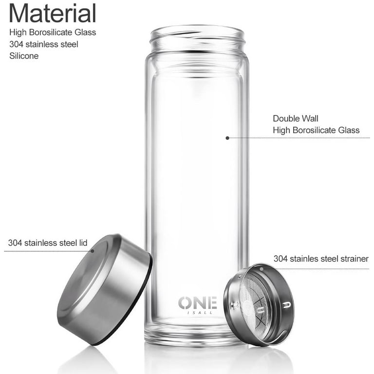 ONEISALL 34oz Large Tea Infuser Bottle Tea Tumbler with Filter - Double  Wall Borosilicate Glass Wate…See more ONEISALL 34oz Large Tea Infuser  Bottle