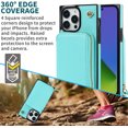 thumbnail image 6 of Crossbody Wallet Case for iPhone 14 Pro, RFID Blocking PU Leather Zipper Handbag Purse Flip Cover, Kickstand Case with Card Slots Holder Wrist Strap Lanyard For iPhone 14 Pro, Mint, 6 of 12