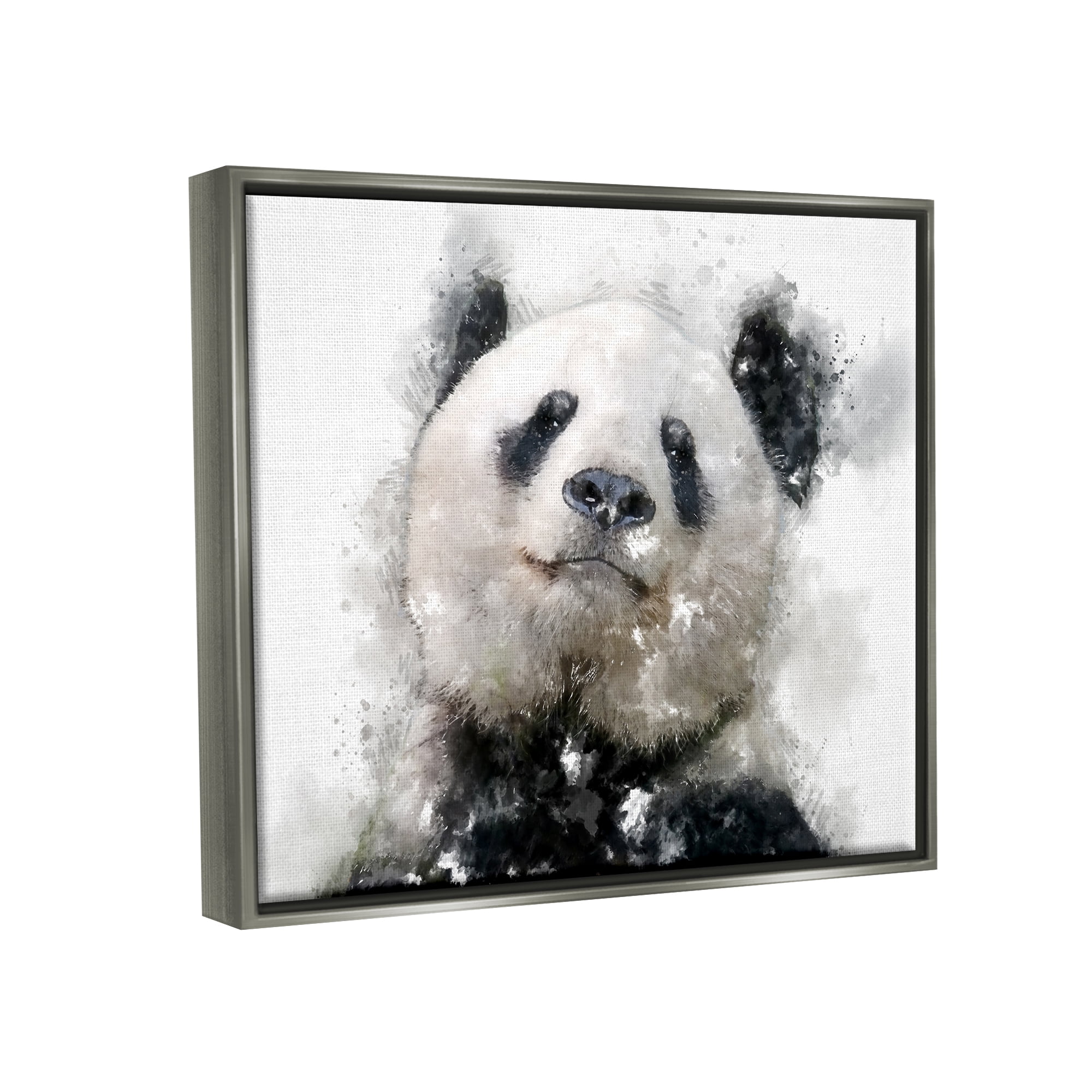 Stupell Happy Panda Bear Face Animals & Insects Painting Gray Floater Framed Art Print Wall Art