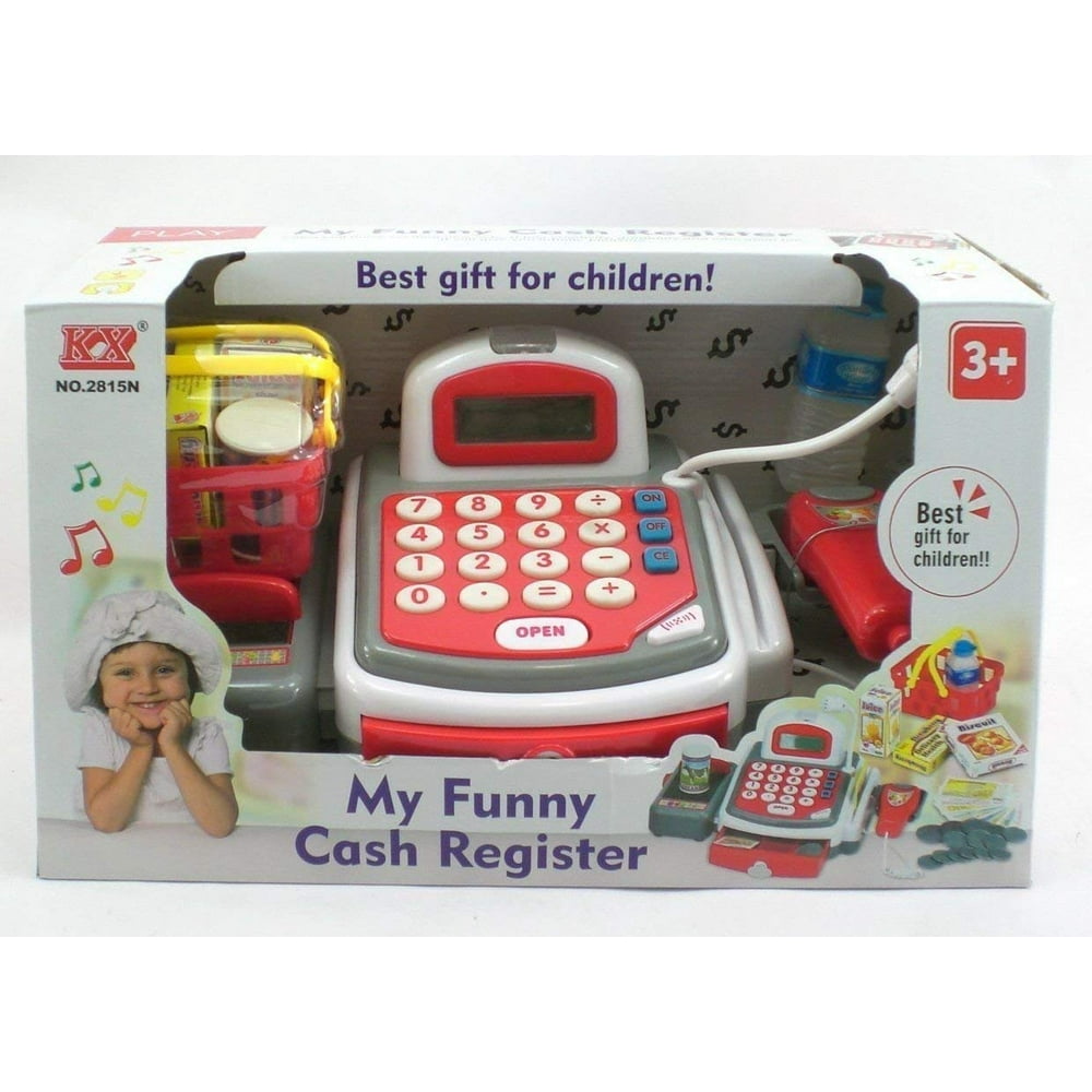 Grocery Store Cash Register with Conveyor Belt Scanner, Credit Card Reader, Microphone, Play