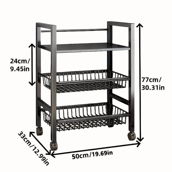 1 Pack Movable Storage Rack Adjustable Metal Shelf with Baskets, Rolling Kitchen Organizer for Pantry Bathroom Closet Garage, Utility Standing Shelf