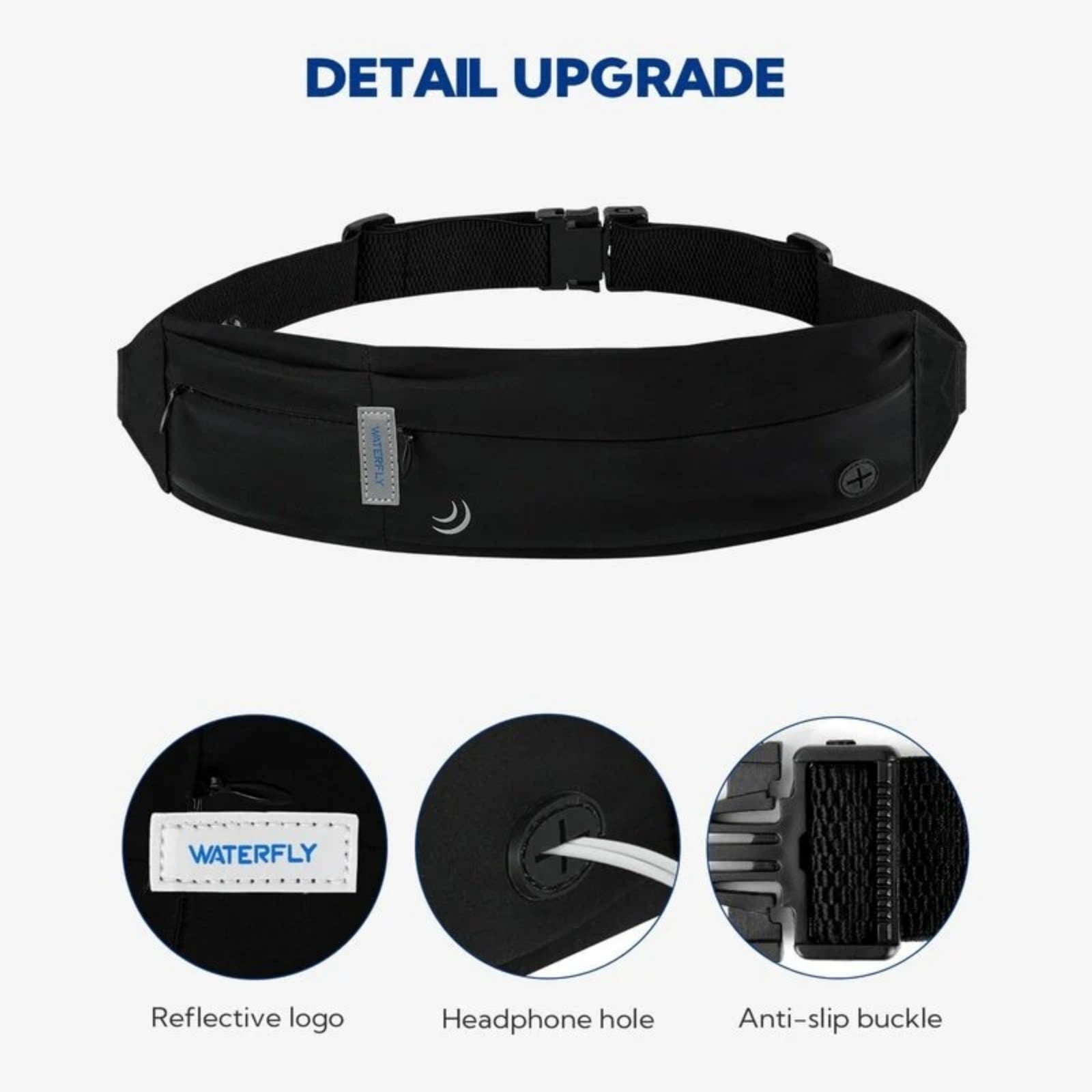 WATERFLY Unisex Adjustable Non-Slip Jogging Exercise Fitness Nylon Running Waist Belt,Black