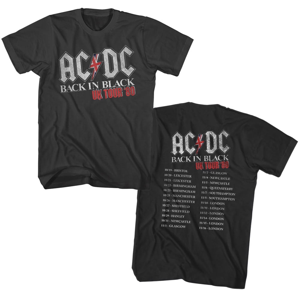 AC/DC Hard Rock Band Music Group Back In Black Uk Tour '80 Adult T