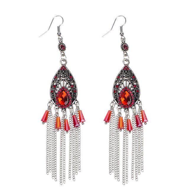 EeaseMX 1 par de pendientes creativos con borlas en forma de gota de agua, estilo vintage, largos, de aleación, elegantes y encantadores, para mujer (rojos)