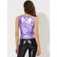 thumbnail image 4 of Allegra K Día de San Patricio Camiseta Sin Mangas Con Cuello En U, Elástico, Ajustado, Brillante Y Metálico Brillante Para Mujer Morado XL, 4 of 5