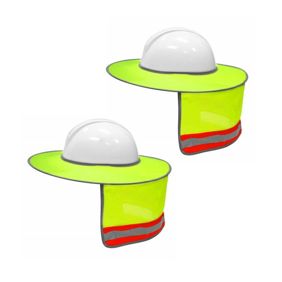 Mesh Hard Hat Sun Shade Full Brim with Reflective Strips, Yellow, Pack of 2