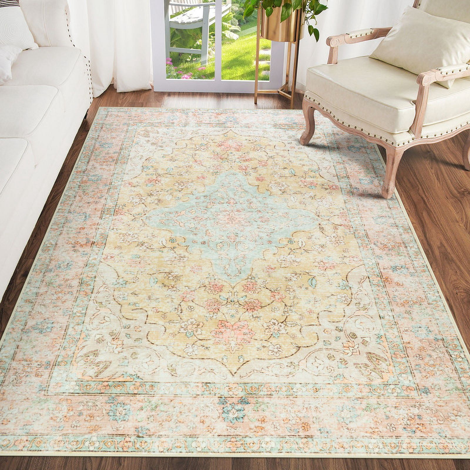 Junovo Boho Area Rugs Vintage Boho Carpet Non-slip Floor Rug for Living Room,6'x9',Orange