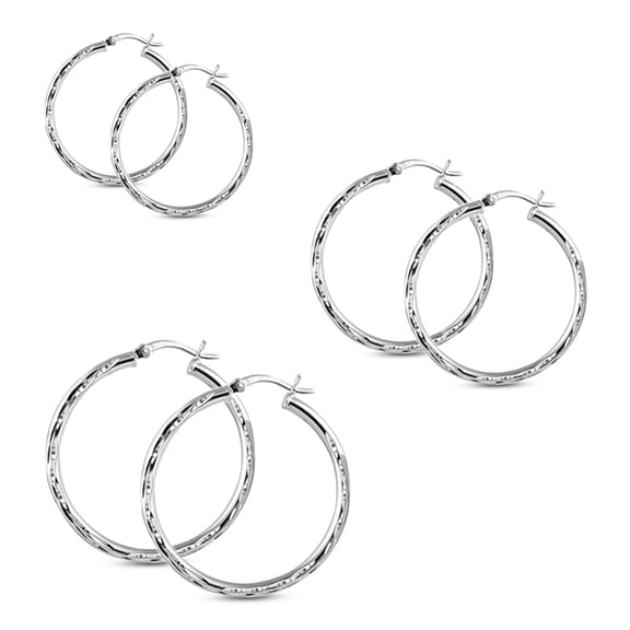LeCalla 925 Sterling Silver Hoop Earring Set Hypoallergenic Click Top Hoops for Women, Set of 3 Pairs (15mm, 21mm, 25mm)