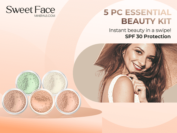 5pc KIT Mineral Makeup Bare Face Set Full Coverage Concealer Blush Foundation Illuminating Powder (Light Tan)