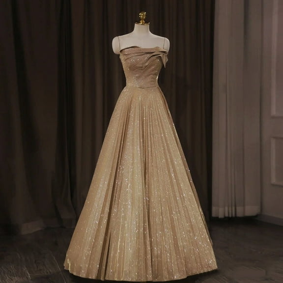 Women's High End Champagne Color Annual Meeting Evening Dress