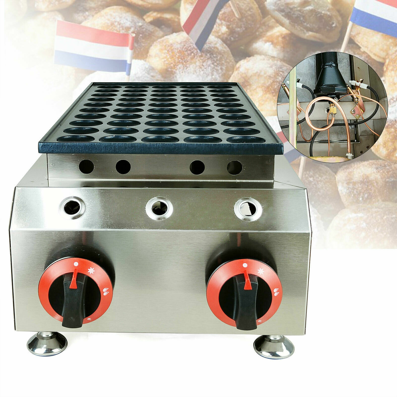 Oukaning Commercial Dutch Pancake Maker Nonstick Stainless Steel Mini Dutch  Baker Machine LPG Gas 1.7''