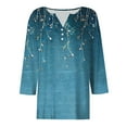 thumbnail image 4 of YDFCWXW 3/4 Length Sleeve Womens Tops Button Down V Neck Shirts Henley Blouses Dressy Fashion Clothes (Blue, L), 4 of 5