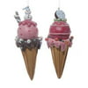 1 Set 2 Assorted Clay Dough Glittered Ice Cream Cone Christmas Ornaments