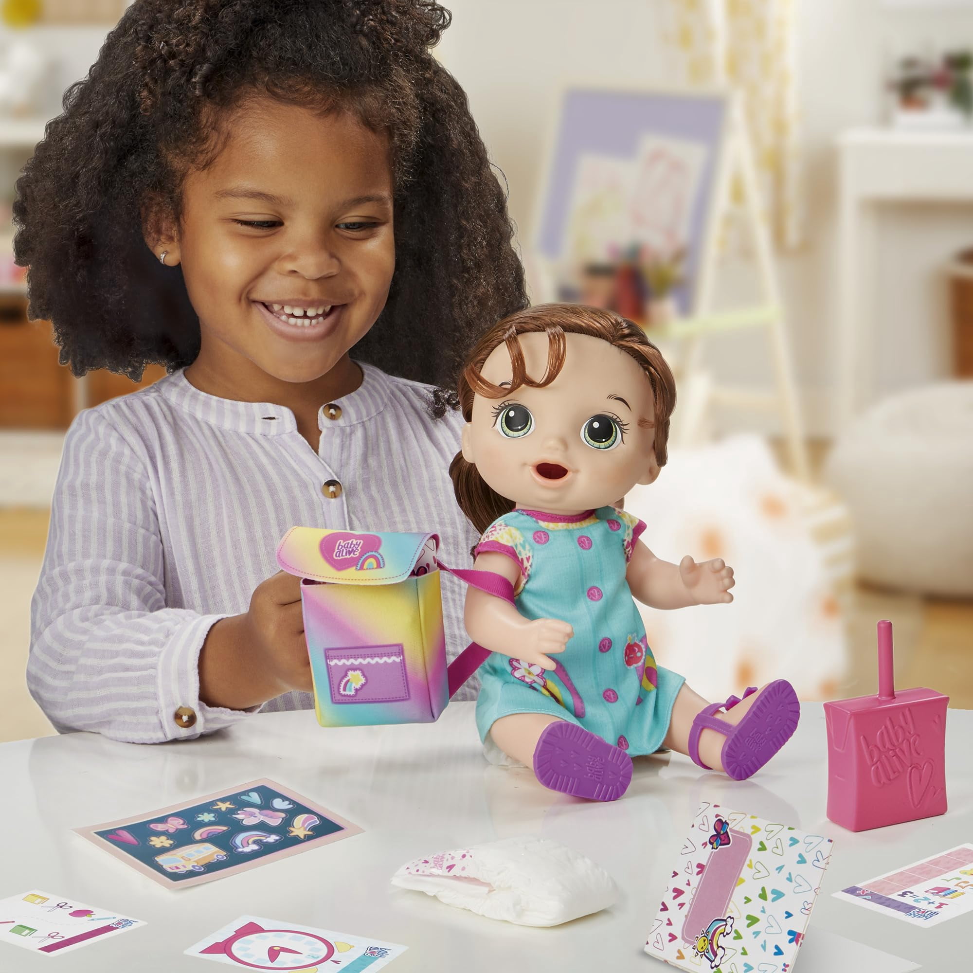 Baby Alive Time for School Baby Doll Set, Back to School Toys for 3 Year Old Girls & Boys & Up, 12 Inch Baby Doll, Brown Hair (Exclusive)