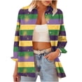 thumbnail image 5 of Sexlip Womens Mardi Gras Striped Button Down Shirt Long Sleeve Design Breathable Fabric Relaxed Silhouette for Casual Outings Green XL, 5 of 9