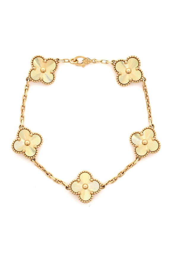 Pre-Owned Vintage Alhambra 5 Motifs Bracelet Guilloche 18K Yellow Gold By Rebag