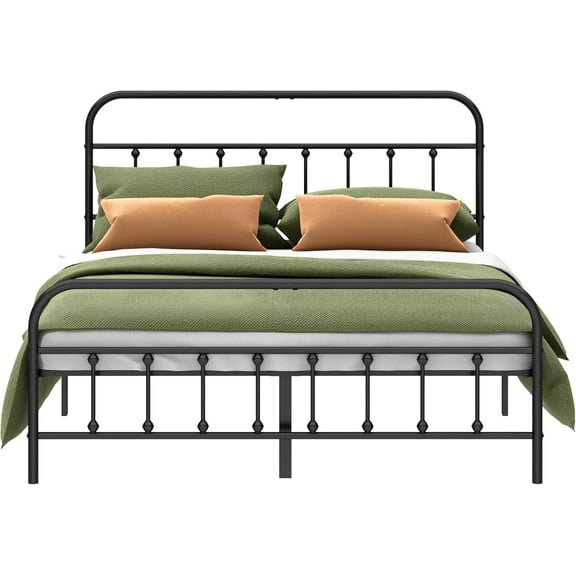 Metal Bed Frame - Structurally Stable Heavy Duty Steel Slat Supported Queen Bed Frames,No Box Spring Needed for Easy Removal and Transport.