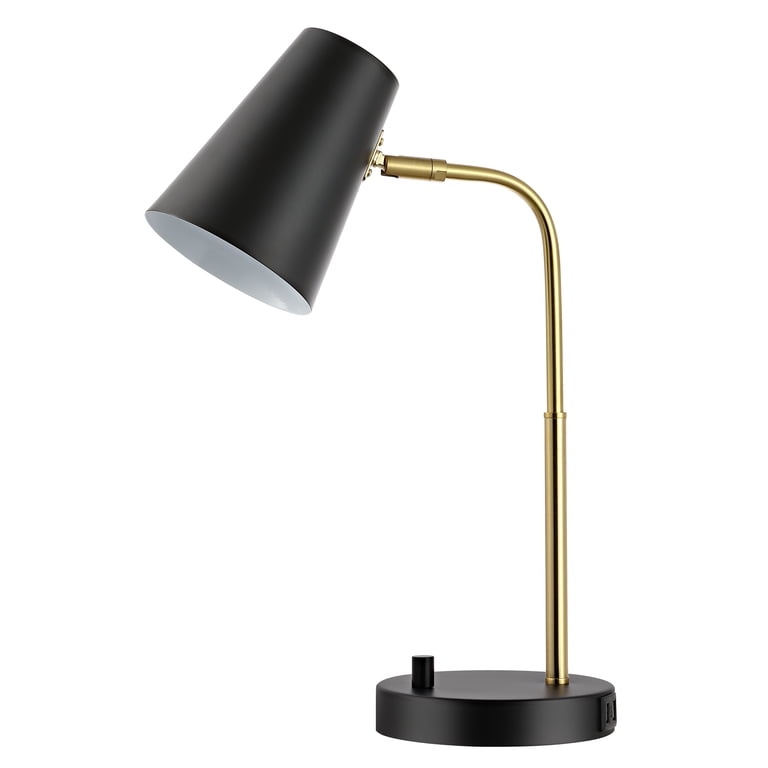 SAFAVIEH Arynn 19 in. Glam Black Metal USB Port Table Lamp with