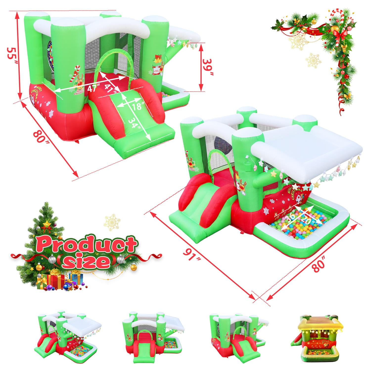 CIPACHO Kid Inflatable Bounce House, Frog Jumper Slide Castle with Blower for Backyards, 80" x 91" Play Area - 55" Tall
