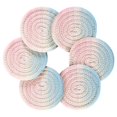 thumbnail image 7 of Yayeee 6 PCS Drink Coasters with Holder Set Woven Absorbent Round Tabletop Hot Pad, Light Blue Stripes, 7 of 7