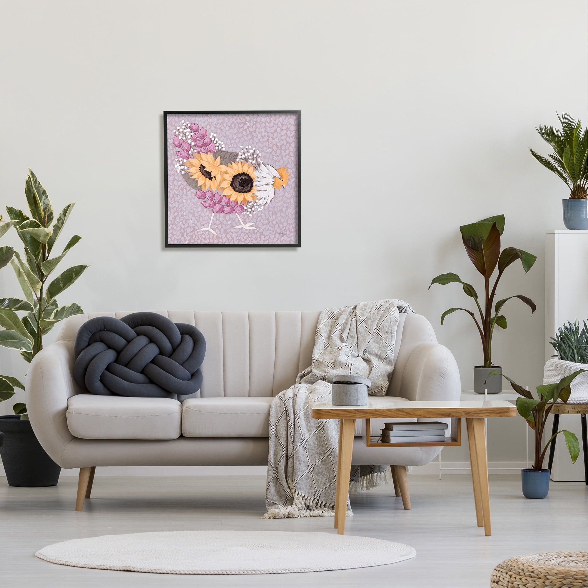 Stupell Industries Chicken Hen Ground Pecking Pink Sunflower Design Collage,24 x 24, Design by Michele Norman