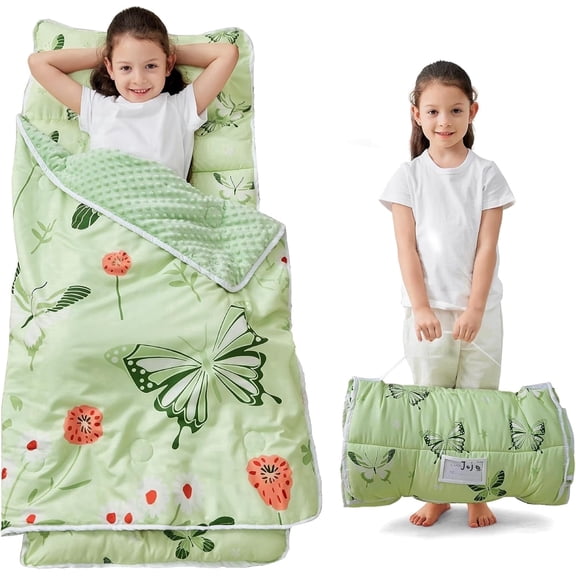 Toddler Nap Mat with Pillow and Blanket, Extra Large Rolled Napping Mats,Slumber Bags for Boys Girls