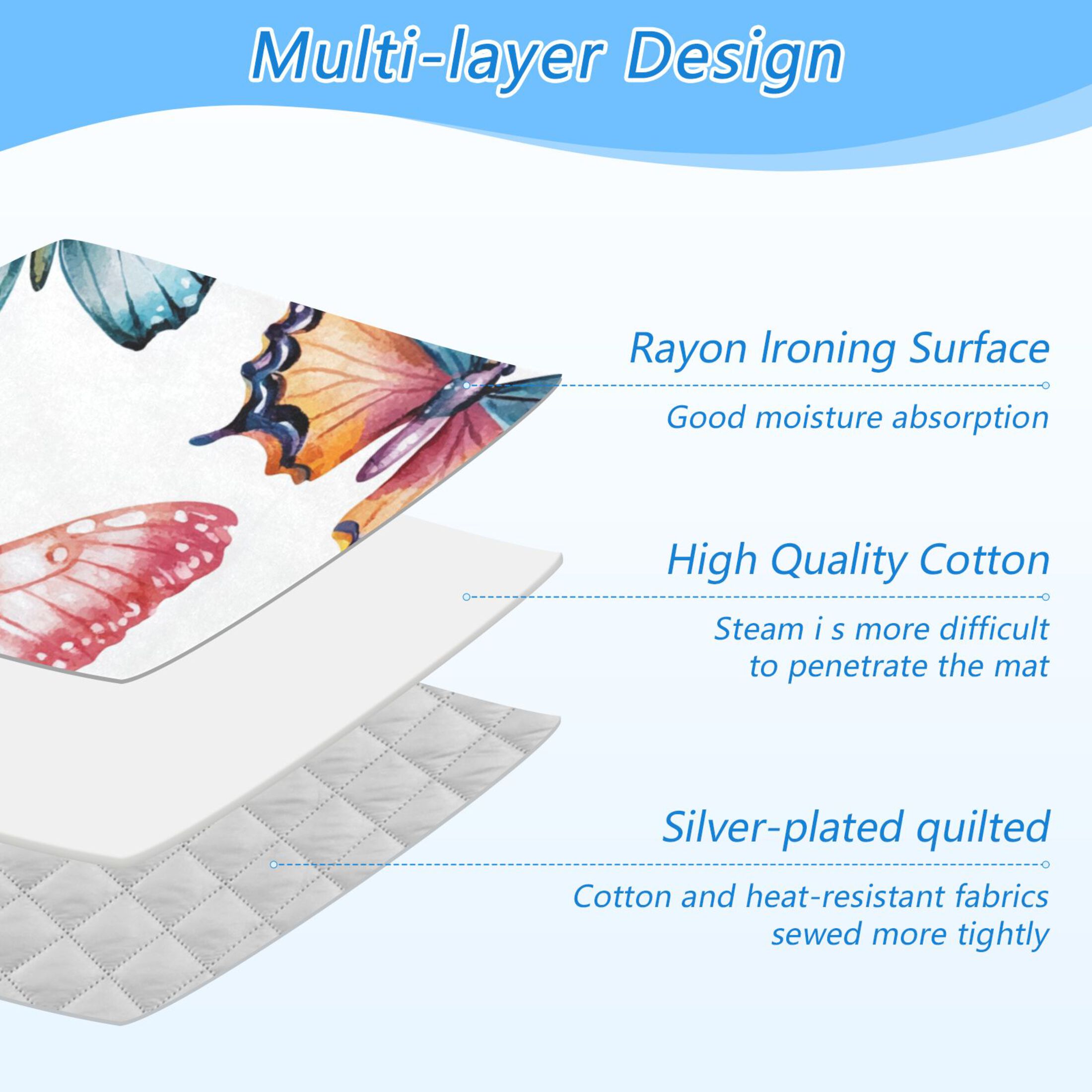 Butterflies Colorful Watercolor Ironing Mat Blanket Portable Travel Ironing Pad Heat Resistant Pad 47.2" x 27.6”