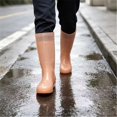 thumbnail image 6 of Women Transparent Glossy Tall Mid Calf Rain Boots Side Embossed Dot Decor Slip On Non Slip Waterproof PVC Wellies for Daily Rainy Wear Orange 40, 6 of 9