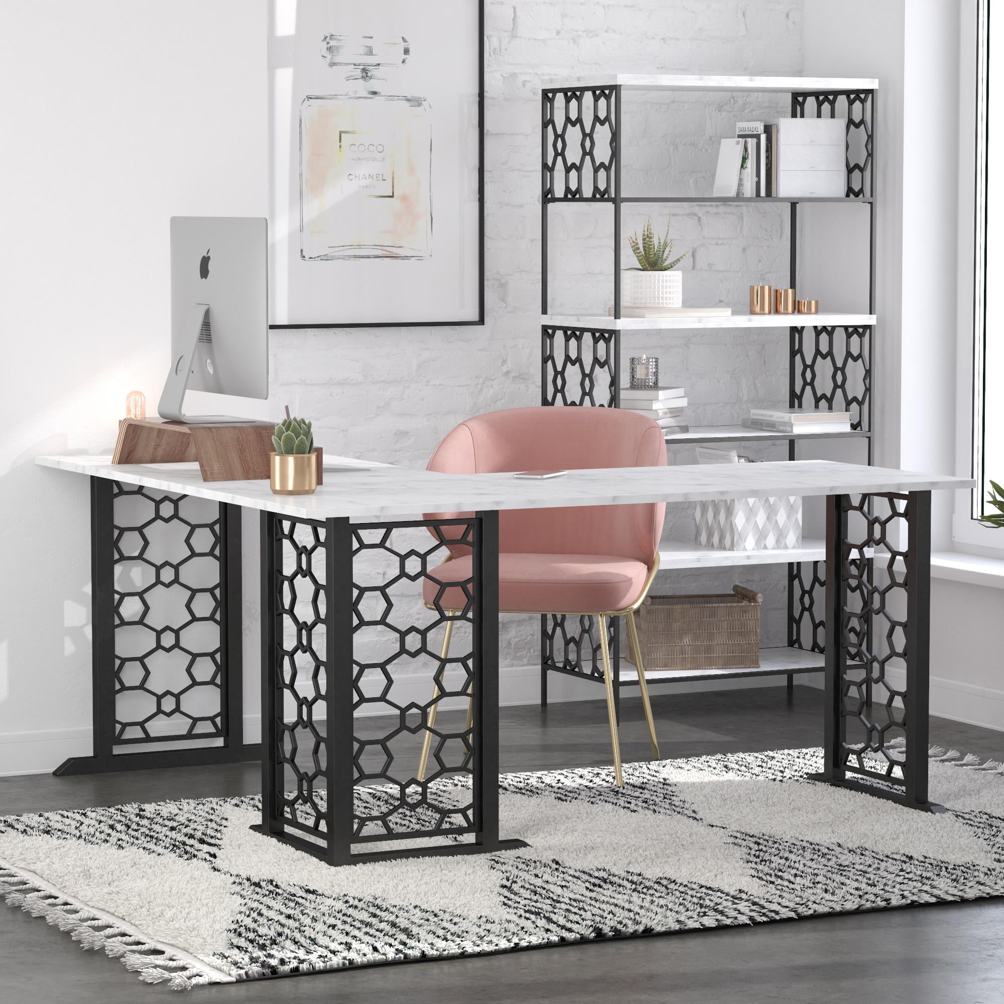 CosmoLiving by Cosmopolitan Ella L Desk, White Marble/Black - Walmart.com