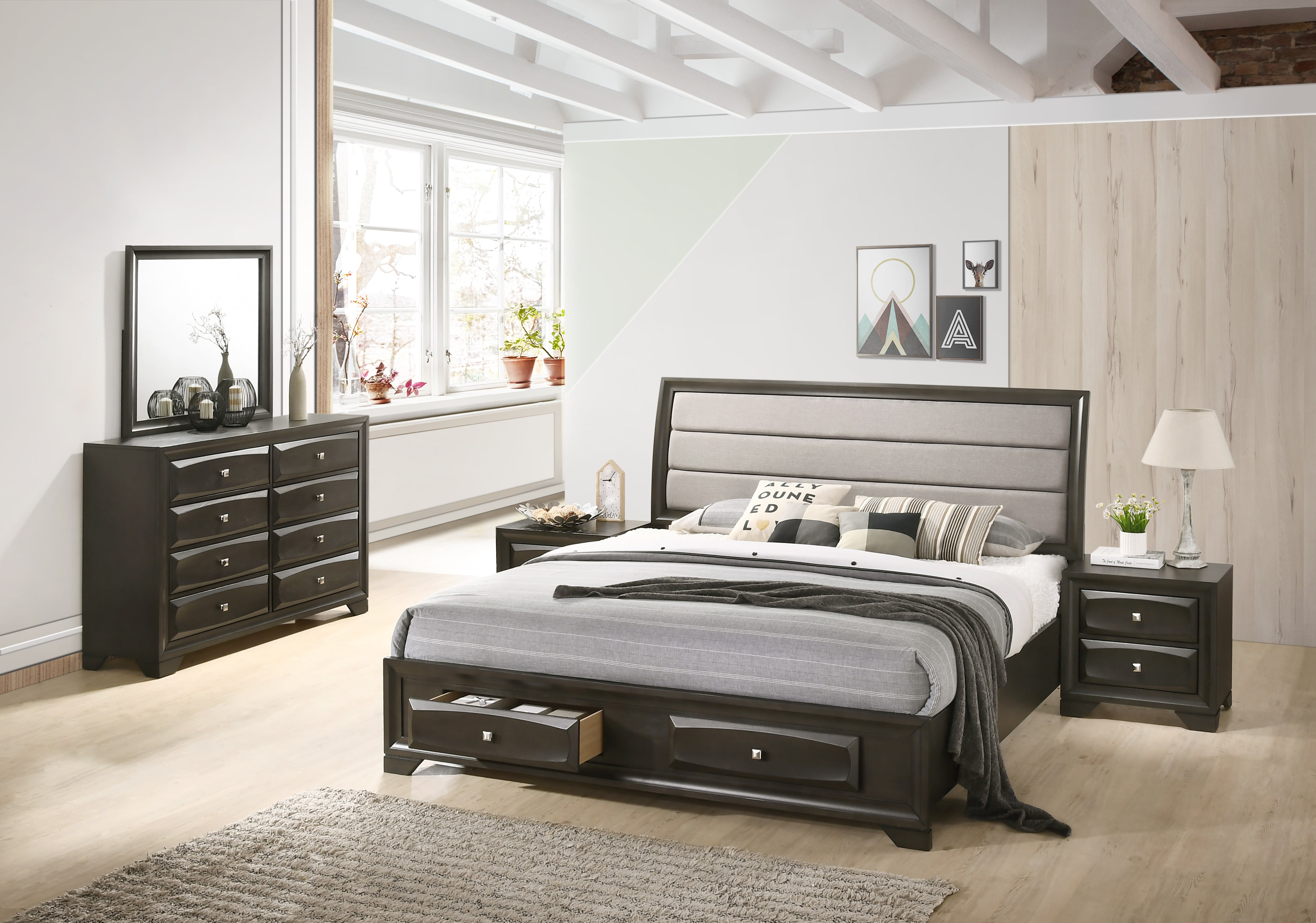 Ready Assembled Melrose High Gloss Grey Wardrobe Complete Bedroom Furniture Set 