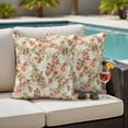 thumbnail image 4 of Pink Rose Fall Outdoor Waterproof Pillow Covers, Thanksgiving Vintage Pastoral Floral Decorative Square Throw Pillowcase Sofa Cushion Sham for Patio/Couch/Chair, 16"x16" 2 Pack, 4 of 8