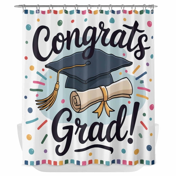 Xipuska Black Blue Graduation Hat Shower Curtain - Water Repellent Fabric Shower Curtains Washable, Funny Words Decorative Polyester Cloth Bathroom Curtains Modern Bath Decor 72"x72"