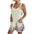 thumbnail image 2 of DDAPJ pyju Summer Shorts Rompers for Women Boho Floral Print Casual Loose Sleeveless Suspender Overalls Wide Leg Short Jumpsuit with Pockets Beige S, 2 of 5