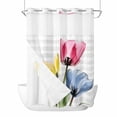 thumbnail image 4 of No Hook Shower Curtain Set with Snap in Liner, Yellow Pink Blue Flower Waterproof Bathroom Curtain with See Through Top Window, Country Colorful Flower Checkered Double Shower Curtains for Bathtub, 4 of 9
