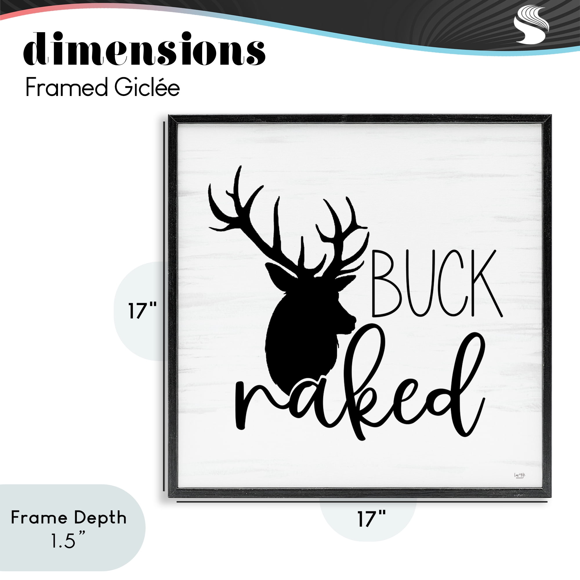 Stupell Industries Buck Naked Silhouette Black Framed Giclee Art, design by Lux + Me Designs