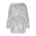 thumbnail image 6 of Blczomt Women's Dress Birthday Party Long Sleeve Sequin Silver Bodycon V Neck Mini Sexy Dress, 6 of 6