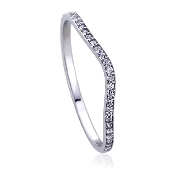 Women's 14K White Gold Round CZ Curved Tracer Wedding Anniversary Ring