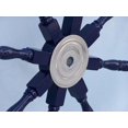 thumbnail image 3 of Hampton Nautical Deluxe Class Dark Blue Wood and Chrome Decorative Ship Steering Wheel 48" - ation, 3 of 4