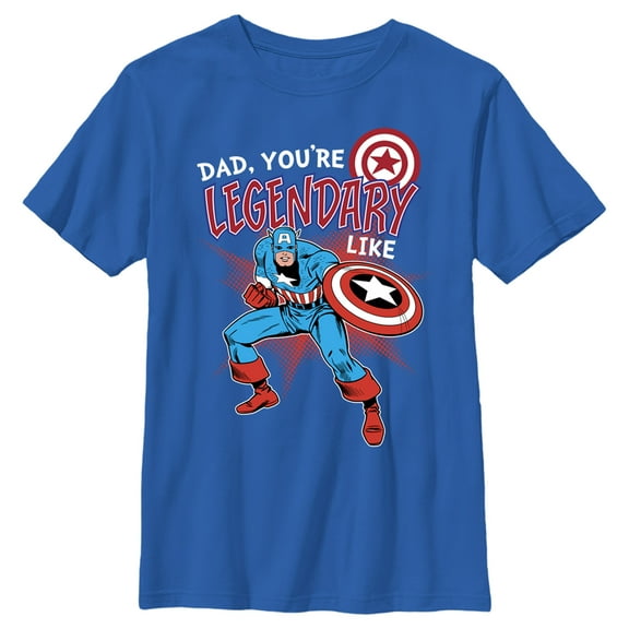 Boy's Marvel Dad, You're Legendary Like Captain America Graphic Tee Royal Blue Small