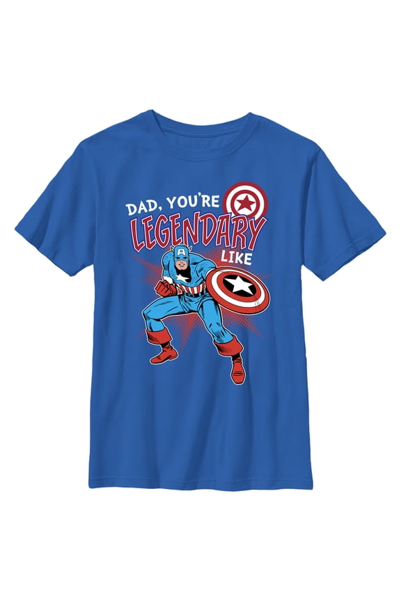 Boy's Marvel Dad, You're Legendary Like Captain America Graphic Tee Royal Blue Medium