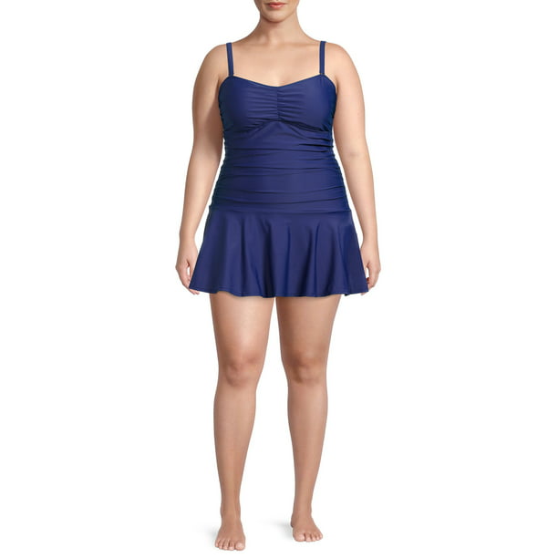 Nicole Miller Women's Plus Size Shirred Swim Dress - Walmart.com